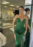 Elegant Sheath Sweetheart Green Slit Satin Long Prom Dresses Party Dress Summer 21st Birthday Outfits 18th Birthday Dresses HZ1214