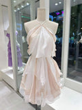 Pretty A Line Halter Chiffon Short Formal 8th Grade Homecoming Dresses Summer Middle School Hoco Dress 6th Grade Graduation Outfits 21st Birthday Dress HZ1214