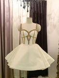 Pretty Ball Gown Spaghetti Straps White Short Formal 8th Grade Homecoming Dresses Summer Middle School Hoco Dress 6th Grade Graduation Outfits 21st Birthday Dress HZ1214