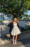 Pretty A Line Spaghetti Straps White Sleeveless Short Formal 8th Grade Homecoming Dresses Summer Middle School Hoco Dress Homecoming Outfits HZ1214