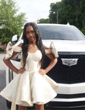 Pretty A line Off The Shoulder Satin Summer 16th Birthday Dress Hoco Dress Birthday Outfit 19th Birthday Mini Cocktail Dresses HZ1214