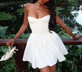 Cute A Line Sweetheart Sleeveless White Short Formal 8th Grade Homecoming Dresses Summer Middle School Hoco Dress Homecoming Outfits HZ1214