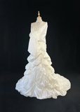 Vintage Wedding Dress 1950s 1940s Mermaid Spaghetti Straps Layers Ruffles White Satin Long Wedding Dresses Bridal Gowns Brides Gown HZ1214