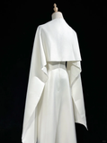 Vintage Wedding Dress A line Spaghetti Straps White Satin Sleeveless Long Vintage Wedding Dresses Bridal Gowns Brides Gown With Cape HZ1214