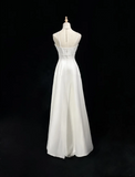 Vintage Wedding Dress A line Spaghetti Straps White Satin Sleeveless Long Vintage Wedding Dresses Bridal Gowns Brides Gown With Cape HZ1214