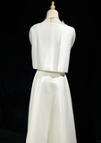 Vintage Wedding Dress A line Spaghetti Straps White Satin Sleeveless Long Vintage Wedding Dresses Bridal Gowns Brides Gown With Cape HZ1214