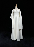 Vintage Wedding Dress A line Spaghetti Straps White Satin Sleeveless Long Vintage Wedding Dresses Bridal Gowns Brides Gown With Cape HZ1214
