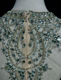 Pretty Ball Gown Scoop Neck Blue Satin Silver Beads Short Formal 8th Grade Homecoming Dresses Summer Middle School Hoco Dress 6th Grade Graduation Outfits HZ1214
