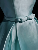 Pretty Ball Gown Scoop Neck Blue Satin Silver Beads Short Formal 8th Grade Homecoming Dresses Summer Middle School Hoco Dress 6th Grade Graduation Outfits HZ1214