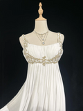 Vintage Wedding Dress 1950s 1940s A line Square Neck Chiffon White Long Wedding Dresses Bridal Gowns Brides Gown HZ1214