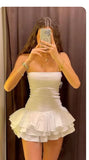 Cute A line Strapless Formal 8th Grade Homecoming Dresses White Summer Middle School Hoco Dress Homecoming Outfits HZ1214