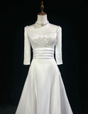 Vintage Wedding Dress 1950s 1940s Ball Gown Square Neck Satin White Long Wedding Dresses Bridal Gowns Brides Gown HZ1214