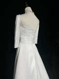 Vintage Wedding Dress 1950s 1940s Ball Gown Square Neck Satin White Long Wedding Dresses Bridal Gowns Brides Gown HZ1214