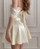Cute A line Off The Shoulder Short Sleeves Formal 8th Grade Homecoming Dresses White Summer Middle School Hoco Dress Homecoming Outfits HZ1214