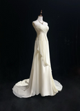Vintage Wedding Dress A line Strapless Chiffon White Sleeveless Long Beach Wedding Dresses Bridal Gowns Brides Gown With Beads HZ1214