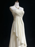 Vintage Wedding Dress A line Strapless Chiffon White Sleeveless Long Beach Wedding Dresses Bridal Gowns Brides Gown With Beads HZ1214