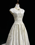 Vintage Wedding Dress 1950s 1940s Ball Gown V Neck Lace White Long Wedding Dresses Bridal Gowns Brides Gown HZ1214