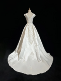Vintage Wedding Dress 1950s 1940s Ball Gown V Neck Lace White Long Wedding Dresses Bridal Gowns Brides Gown HZ1214