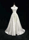 Vintage Wedding Dress 1950s 1940s Ball Gown V Neck Lace White Long Wedding Dresses Bridal Gowns Brides Gown HZ1214