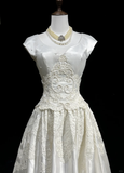 Vintage Wedding Dress 1950s 1940s Ball Gown V Neck Lace White Long Wedding Dresses Bridal Gowns Brides Gown HZ1214