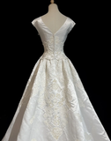 Vintage Wedding Dress 1950s 1940s Ball Gown V Neck Lace White Long Wedding Dresses Bridal Gowns Brides Gown HZ1214