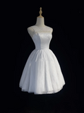 Cute Ball Gown Scoop White Tulle Short Mini Formal 8th Grade Homecoming Dresses Summer Middle School Hoco Dress Homecoming Outfits HZ1214