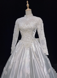 Retro Wedding Dress 1950s 1940s Ball Gown High Neck Lace White Long Sleeves Wedding Dresses Bridal Gowns Brides Gown HZ1214