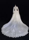 Retro Wedding Dress 1950s 1940s Ball Gown High Neck Lace White Long Sleeves Wedding Dresses Bridal Gowns Brides Gown HZ1214