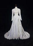 Retro Wedding Dress 1950s 1940s Ball Gown High Neck Lace White Long Sleeves Wedding Dresses Bridal Gowns Brides Gown HZ1214
