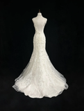 Vintage Wedding Dress 1950s 1940s Mermaid Scoop Lace White Long Wedding Dresses Bridal Gowns Brides Gown HZ1214