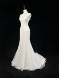 Vintage Wedding Dress 1950s 1940s Mermaid Scoop Lace White Long Wedding Dresses Bridal Gowns Brides Gown HZ1214