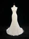 Vintage Wedding Dress 1950s 1940s Mermaid Scoop Lace White Long Wedding Dresses Bridal Gowns Brides Gown HZ1214