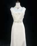 Vintage Wedding Dress 1950s 1940s A line V Neck Chiffon White Long Wedding Dresses Bridal Gowns Brides Gown HZ1214