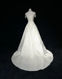 Retro Wedding Dress 1950s 1940s A line Square Neck Satin White Long Wedding Dresses Bridal Gowns Brides Gown HZ1214