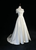 Retro Wedding Dress 1950s 1940s A line Square Neck Satin White Long Wedding Dresses Bridal Gowns Brides Gown HZ1214