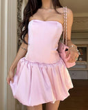 Fancy Short Hoco Dresses A line Strapless Satin Mini Formal 8th Grade Homecoming Dresses Summer Middle School Pink Homecoming Outfits HZ1214