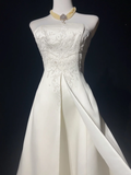 Retro Wedding Dress 1950s 1940s Ball Gown Strapless Satin Lace White Long Wedding Dresses Bridal Gowns Brides Gown HZ1214
