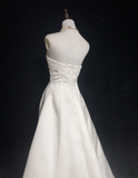 Retro Wedding Dress 1950s 1940s Ball Gown Strapless Satin Lace White Long Wedding Dresses Bridal Gowns Brides Gown HZ1214