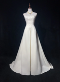 Retro Wedding Dress 1950s 1940s Ball Gown Strapless Satin Lace White Long Wedding Dresses Bridal Gowns Brides Gown HZ1214