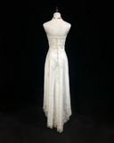 Vintage Wedding Dress 1970s High Low Strapless Lace White Long Wedding Dresses Bridal Gowns Elegant Brides Gown HZ1214