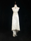 Vintage Wedding Dress 1970s High Low Strapless Lace White Long Wedding Dresses Bridal Gowns Elegant Brides Gown HZ1214