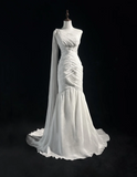 Retro Wedding Dress 1950s 1940s Mermaid One Shoulder Chiffon White Long Wedding Dresses Bridal Gowns Brides Gown HZ1214