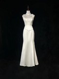 Vintage Wedding Dress 1970s Mermaid Square Neck Satin White Long Wedding Dresses Bridal Gowns Elegant Brides Gown HZ1214