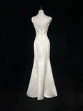 Vintage Wedding Dress 1970s Mermaid Square Neck Satin White Long Wedding Dresses Bridal Gowns Elegant Brides Gown HZ1214