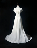 Vintage Wedding Dress 1970s A Line Scoop Neck Chiffon White Long Wedding Dresses Bridal Gowns Elegant Brides Gown HZ1214