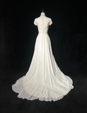 Vintage Wedding Dress 1970s A Line Scoop Neck Chiffon White Long Wedding Dresses Bridal Gowns Elegant Brides Gown HZ1214