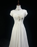 Vintage Wedding Dress 1970s A Line Scoop Neck Chiffon White Long Wedding Dresses Bridal Gowns Elegant Brides Gown HZ1214