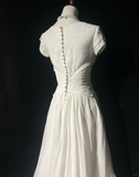 Vintage Wedding Dress 1970s A Line Scoop Neck Chiffon White Long Wedding Dresses Bridal Gowns Elegant Brides Gown HZ1214