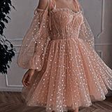 Cute A line Off The Shoulder Short Sleeves Formal 8th Grade Homecoming Dresses Pink Summer Middle School Hoco Dress Homecoming Outfits HZ1214
