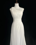 Retro Wedding Dress 1950s 1940s A Line One Shoulder Chiffon White Long Wedding Dresses Bridal Gowns Brides Gown HZ1214